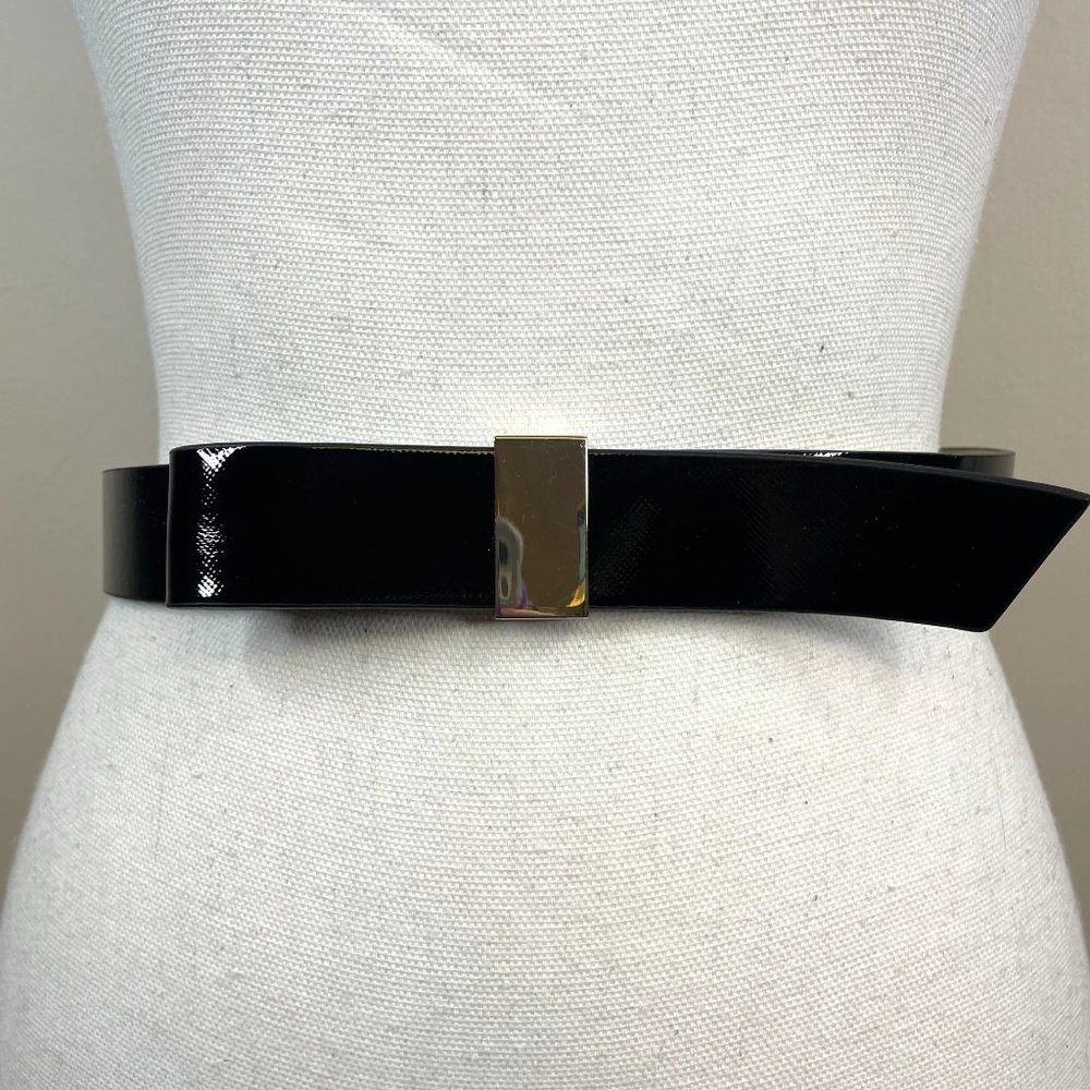 White House Black Market Womens Belt NWOT Sz S Black Patent Leather Adjustable